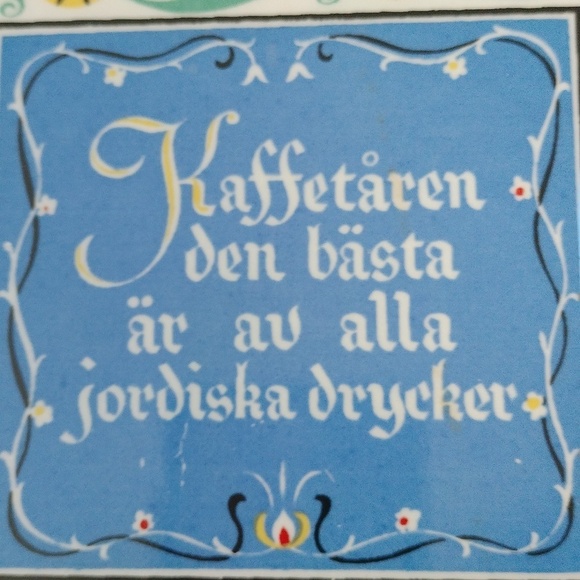 Vintage Swedish Tribute Coffee Kaffetaren Tile Trivet Dalmalningar - Picture 3 of 5